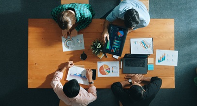 A team of people working on various projects