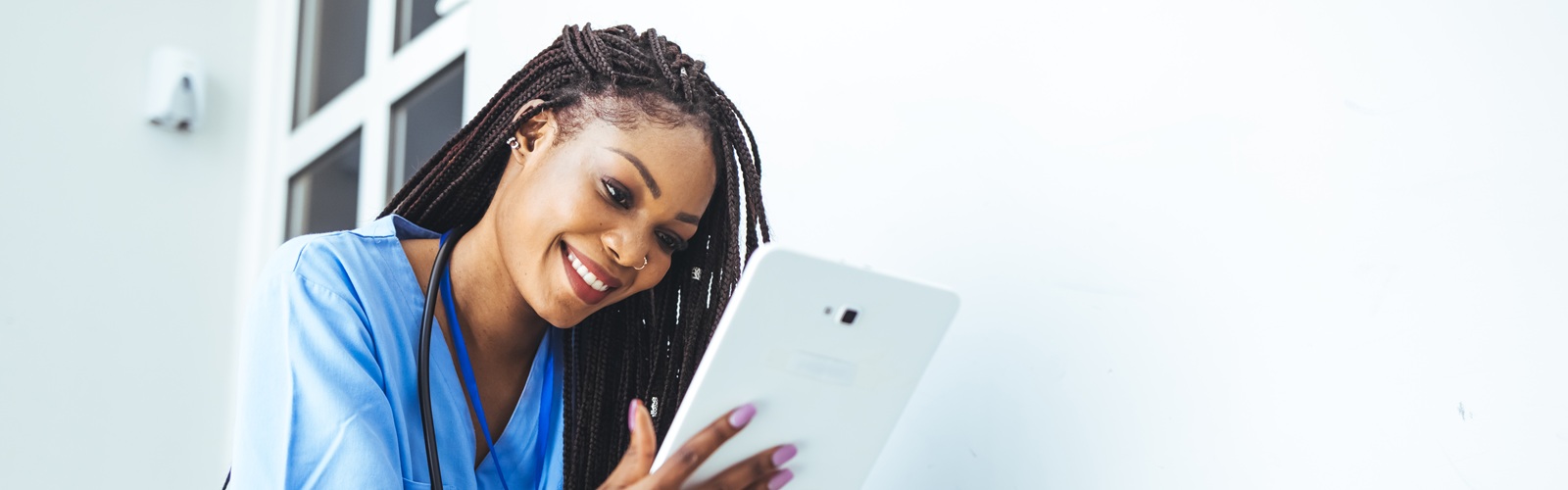 A healthcare student studies for her classes