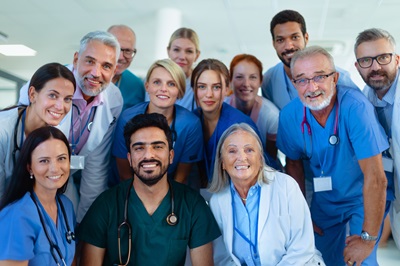 group of healthcare workers posing together for a photo