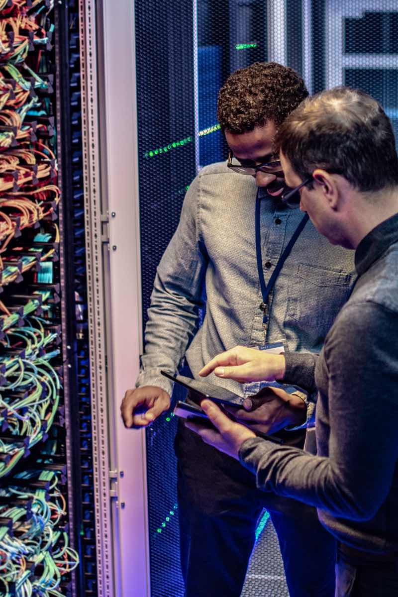 Cybersecurity professionals working in data center
