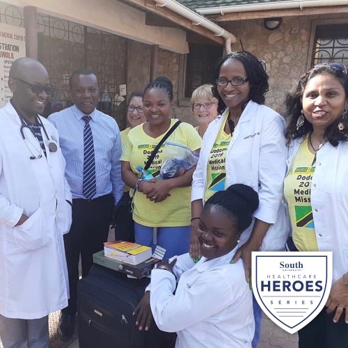 Harrieth Gabone Mwalupindi with healthcare workers