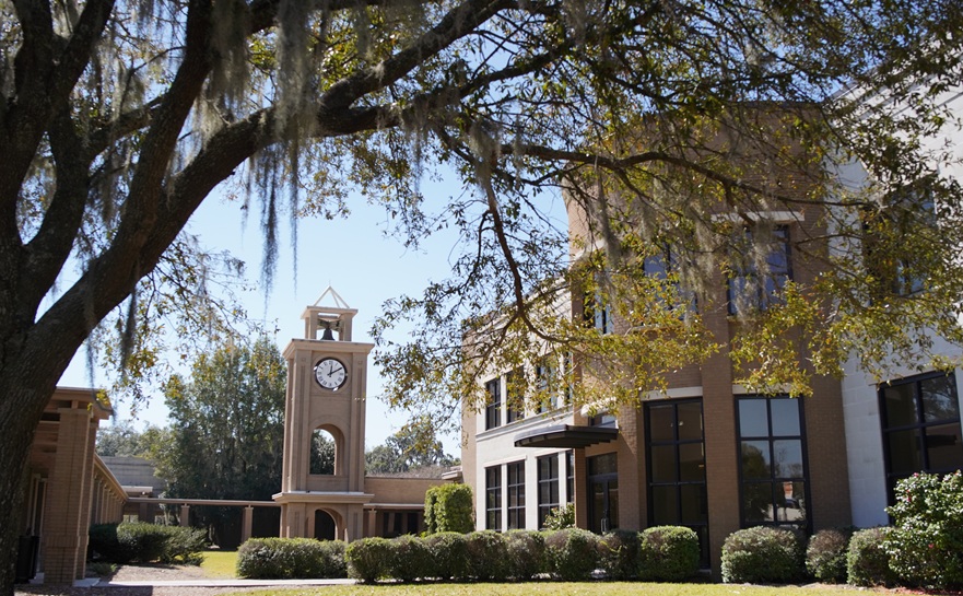 South University Savannah campus lawn and clock tower