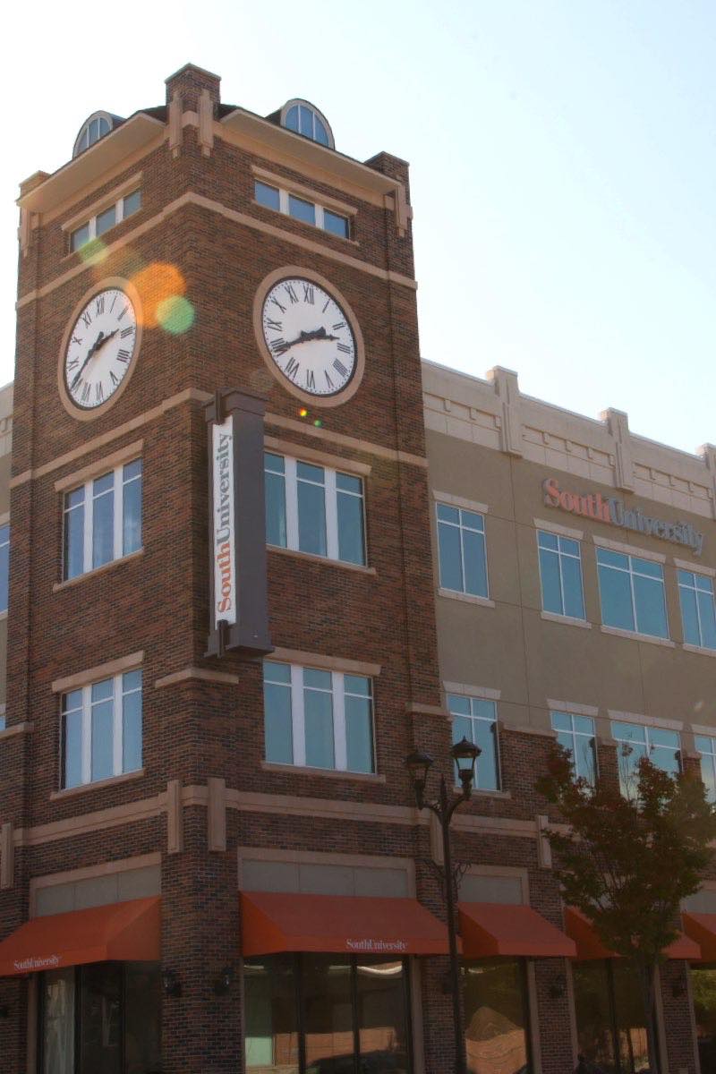 South University building with clock tower