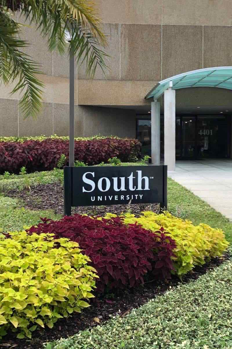 South University sign in front of building