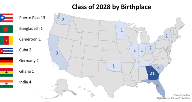 Class of 2028 State of Residence and Country of Birth